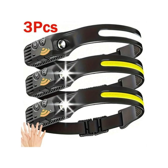 LED Headlamp Rechargeable 3PCS, 230 Wide Beam Headlight with Motion Sensor, 90 Rotation and Removable Head Lights for Forehead, 5Mode Head Lamp for Adults, Camping Essentials Gear for Hiking