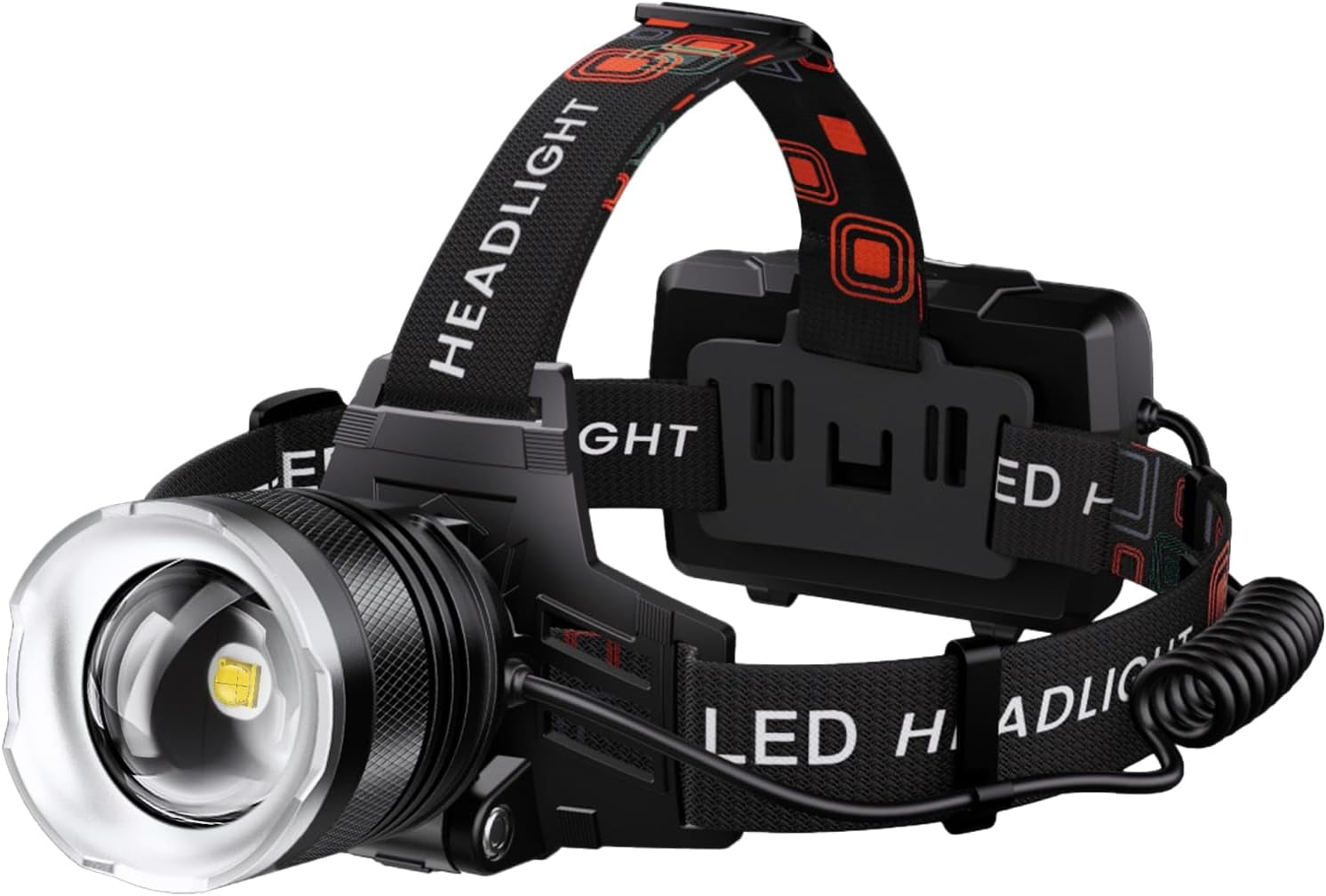 LED Headlamp Rechargeable, 9000mAh Long Battery Head Lamp with 12 Modes, IPX7 Waterproof USB Rechargeable Headlight, Zoomable Headlamp for Adults, 90° Adjustable for Camping Hunting Climbing