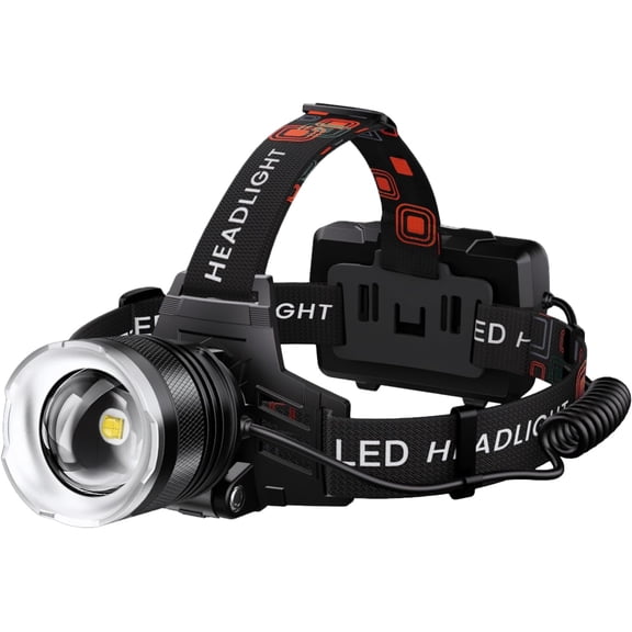 LED Headlamp Rechargeable, 9000mAh Long Battery Head Lamp with 12 Modes, IPX7 Waterproof USB Rechargeable Headlight, Zoomable Headlamp for Adults, 90 Adjustable for Camping Hunting Climbing