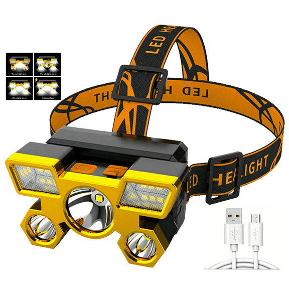 500 Lumen Rechargeable Headlamp, DFITO 5 LED Super Bright Head Lamp, 4 Modes Waterproof IPX4 Waterproof Headlight