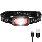 LED Headlamp Rechargeable - Head Lamp with Motion Sensor, White Red Light, 11 Modes - Head Lights Forehead Flashlight for Adults Kids, Waterproof Headlight Camping Gear for Fishing Hiking Running
