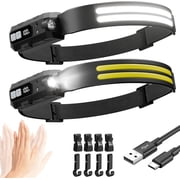 LED Headlamp Rechargeable with Red Light 2 Pack, 270  Wide Beam Head Lights for Forehead, 7Mode Head Lamp with Motion Sensor, LCD Digital Display, Waterproof Hard Hat Light for Camping Hiking Fishing