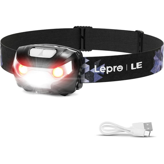 LED Headlamp Rechargeable - Super Bright Head Lamp with 5 Modes for Camping & Hiking Gear Essentials, IPX4 Waterproof Headlight Flashlight with Red Light, USB Cable Included