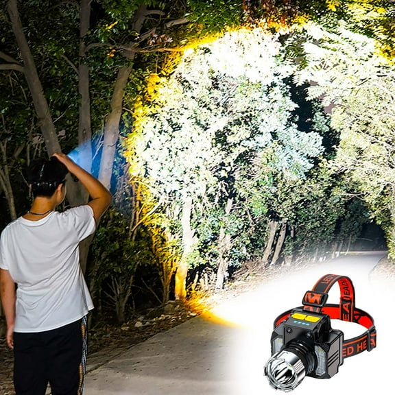 LED Headlamp Rechargeable Super Bright Head Mounted Flashlight | Outdoor Camping Night Fishing Running | Waterproof | Power Display | Adjustable Modes | USB Cable | ABS | 1 Pack