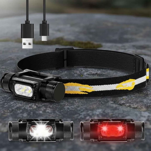LED Headlamp Rechargeable, Super Bright Lightweight Head Light with Deep Red Light and White Light, Waterproof Head Flashlight for Running Hiking Camping