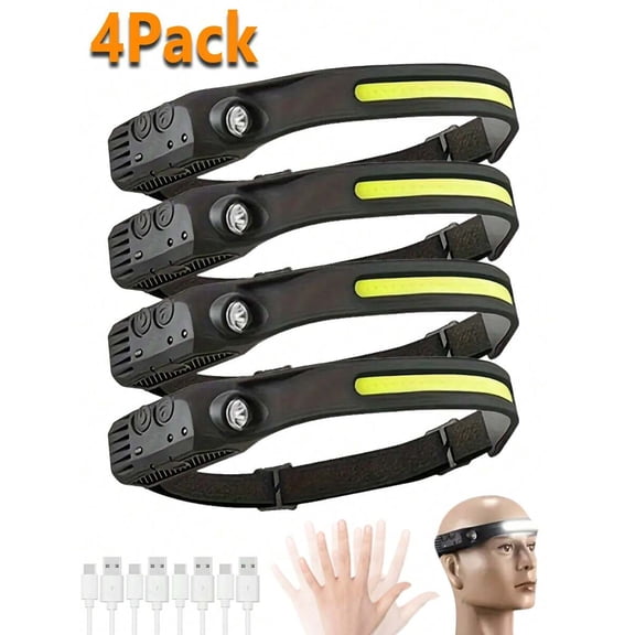 LED Headlamp Rechargeable Waterproof 5-LED Headlight Flashlight with 4 Modes, Ultra Bright Hands-Free Light for Camping, Hiking, Fishing, Running, Outdoor Mining Lamp with Battery