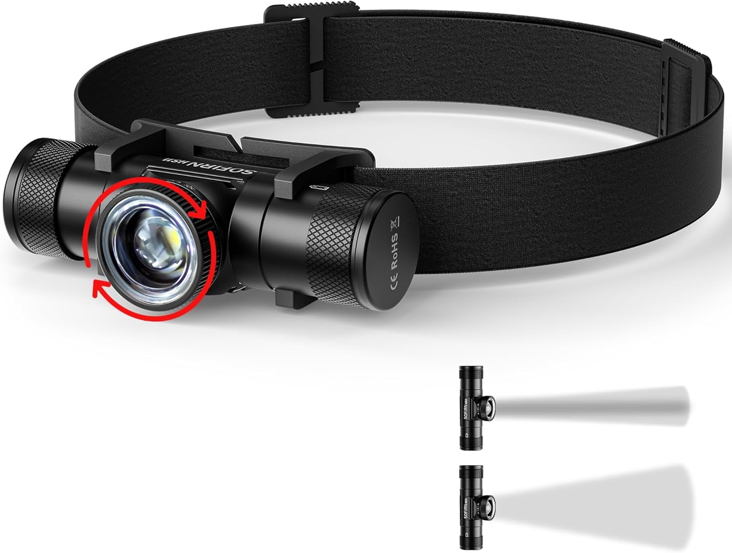 LED Headlamp Rechargeable - Zoomable Headlamps for Adults Rechargeable, HS11 Head Lamp Battery Powered 630 Lumens, Headlight with Floodlight Spotlight, Headlamp for Camping Cycling Running