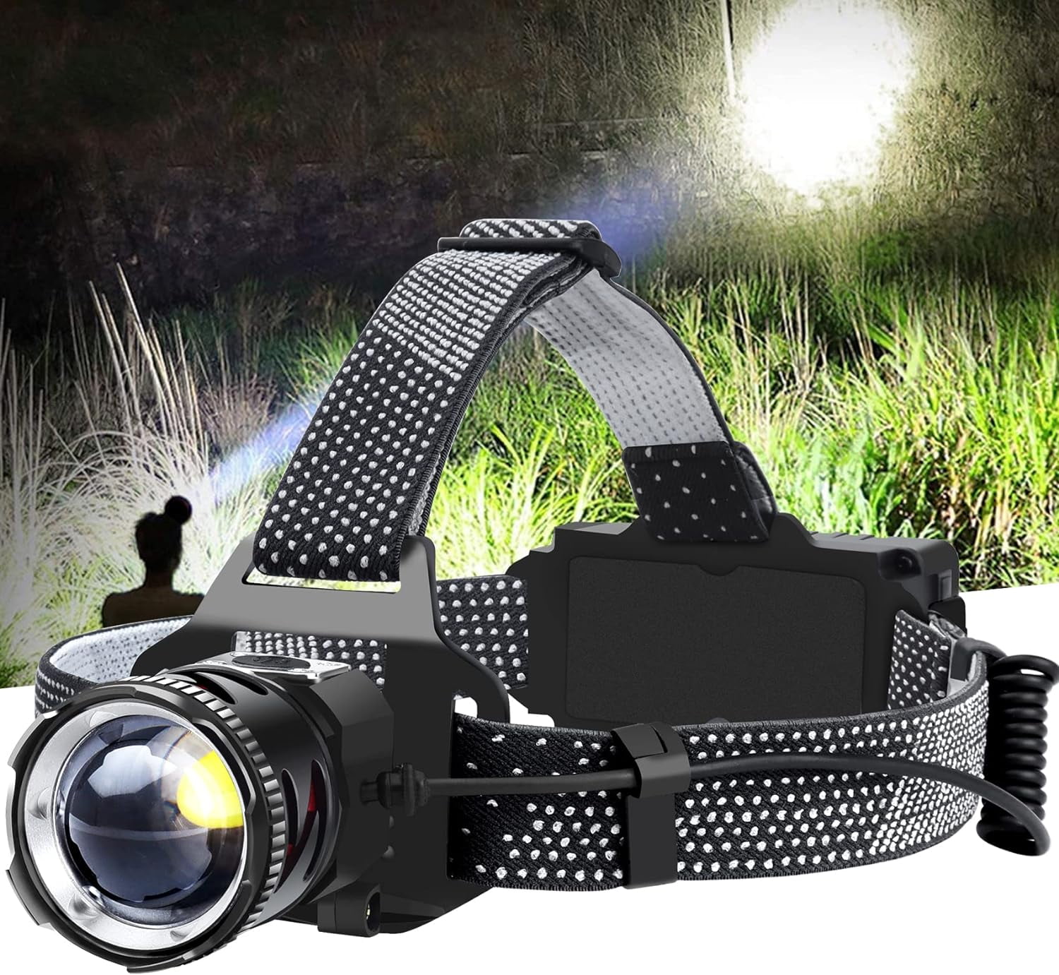 LED Headlamp USB Rechargeable, Head Lamp XHP70 Super Bright 90000