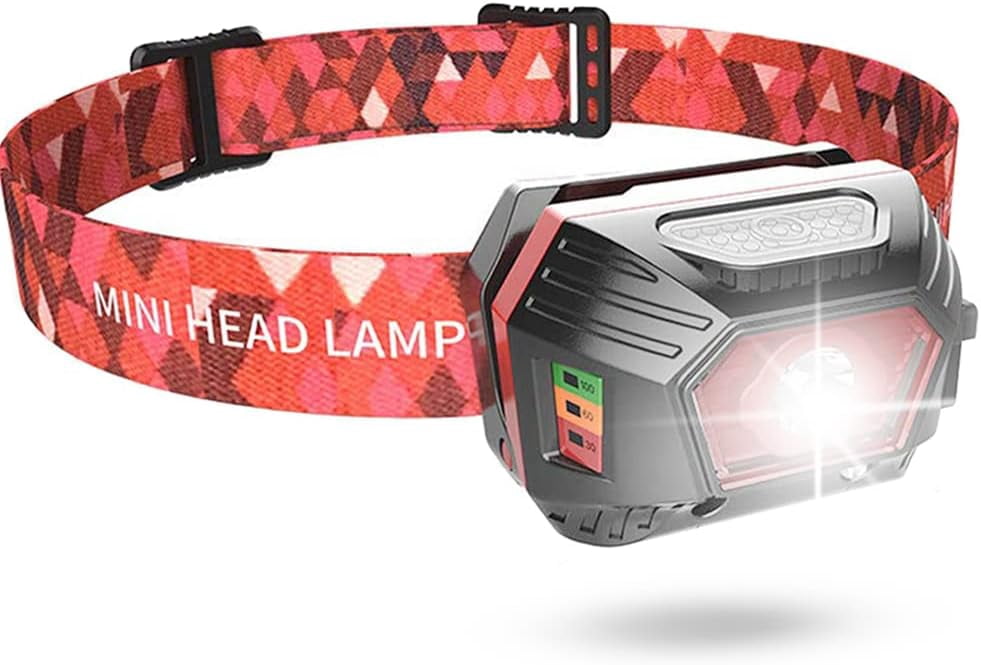 LED Headlamp, Waterproof and Durable, 120 Lumens, Gesture Sensing, USB Rechargeable, 3 Modes, Camping, Running, Hiking, Outdoor, IP45