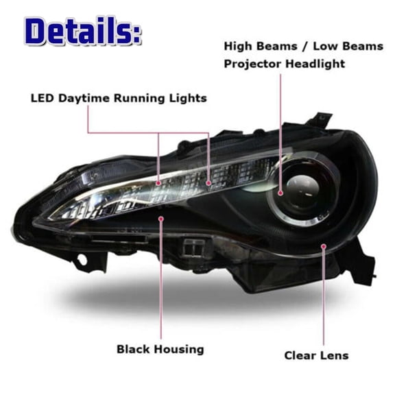 LED Headlamps For 2013-2016 Scion FR-S Toyota 86 Black Clear Lens Projector DRL