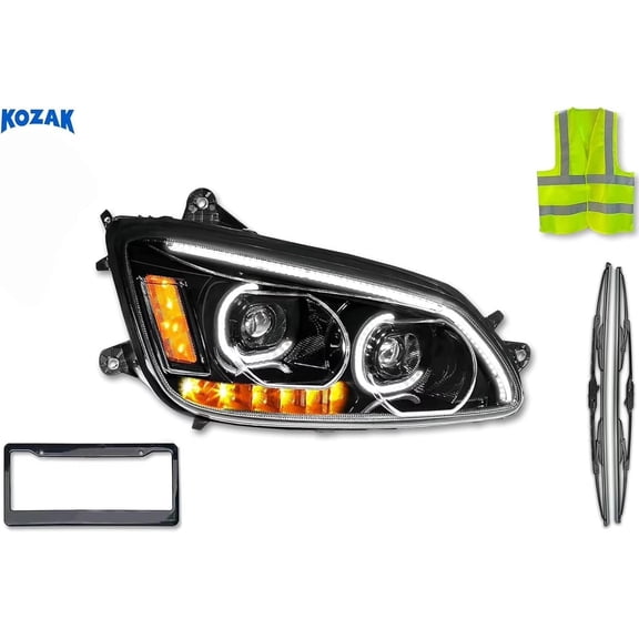 LED Headlight Assembly Black Housing + Turn Signal Dual Projector Headlight Lamp (Right Passenger Side)  Compatible with T660