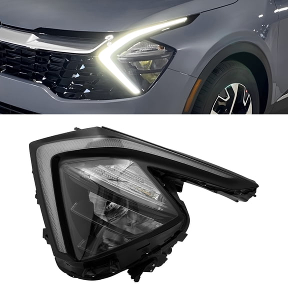 LED Headlight Assembly for 2022-2024Kia Sportage SX/EX/LX, Front Headlight Replacement, Clear Lens, Black Housing Headlight (Left Driver Side)