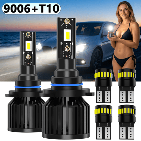 LED Headlight Bulb For 1992-1996 Honda Prelude,9006 High Low Beam,T10 License Plate Light,Replacement OEM,6500K White,Plug and Play,Pack of 6(2*9006+4*T10)