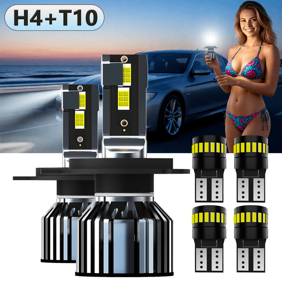 LED Headlight Bulb For 1995-1997 Pontiac Firefly,H4 High Low Beam,T10 License Plate Light,Replacement OEM,6500K White,Plug and Play,Pack of 6(2*H4+4*T10)