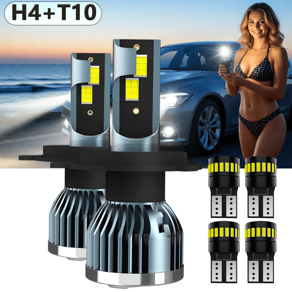 LED Headlight Bulb For 1995-1997 Pontiac Firefly,H4 High Low Beam,T10 License Plate Light,Replacement OEM,6500K White,Plug and Play,Pack of 6(2*H4+4*T10)
