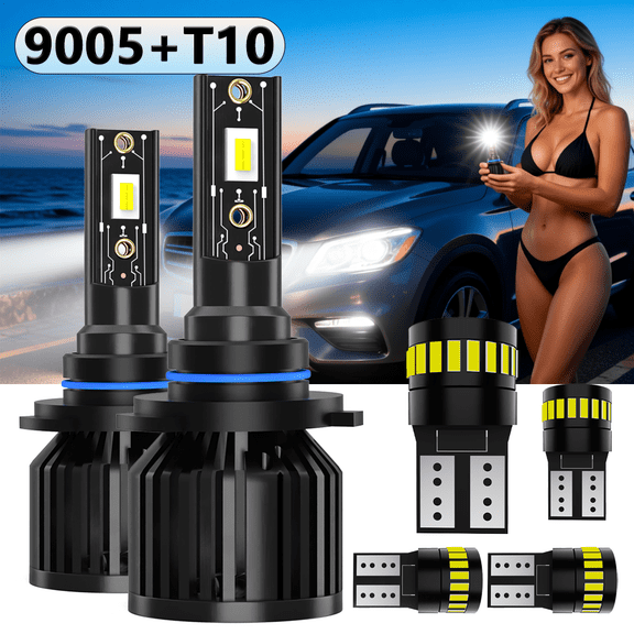 LED Headlight Bulb For 1997-2001 Chevrolet Astro,9005 High Low Beam,T10 License Plate Light,Replacement OEM,6500K White,Plug and Play,Pack of 6(2*9005+4*T10)