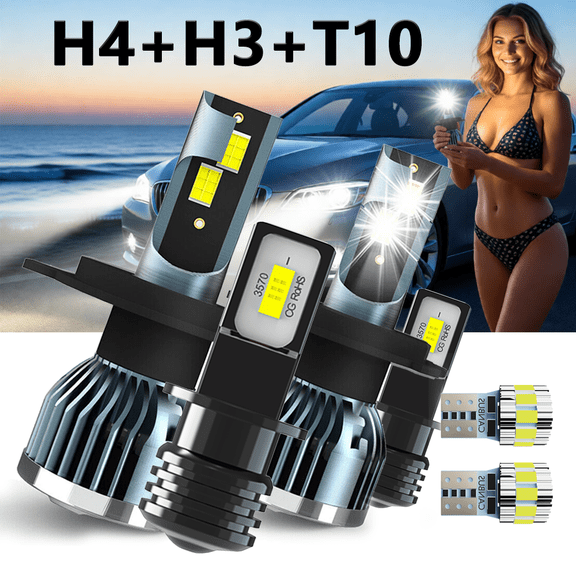 LED Headlight Bulb For 1997-2002 Mitsubishi Mirage,9003/H4 High/Low Beam + H3 Fog Light Bulbs,T10 License Plate Light,Replacement OEM,6500K White,Plug and Play,Pack of 6