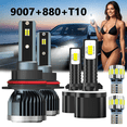 thumbnail image 1 of LED Headlight Bulb For 1999-2005 Pontiac Grand Am,9007 High/Low Beam + 880 Fog Light Bulbs,T10 License Plate Light,Replacement OEM,6500K White,Plug and Play,Pack of 6, 1 of 3