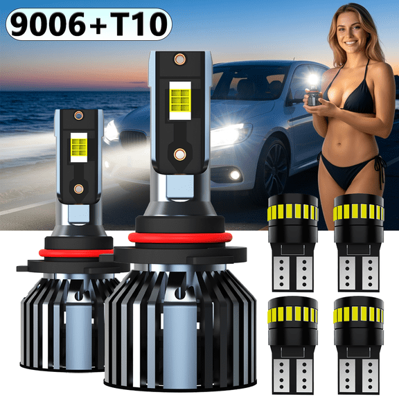 LED Headlight Bulb For 1999-2007 GMC Sierra 1500 Classic,9006 High Low Beam,T10 License Plate Light,Replacement OEM,6500K White,Plug and Play,Pack of 6(2*9006+4*T10)