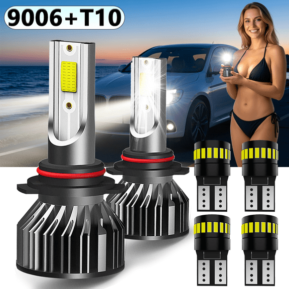 LED Headlight Bulb For 1999-2007 GMC Sierra 1500 Classic,9006 High Low Beam,T10 License Plate Light,Replacement OEM,6500K White,Plug and Play,Pack of 6(2*9006+4*T10)