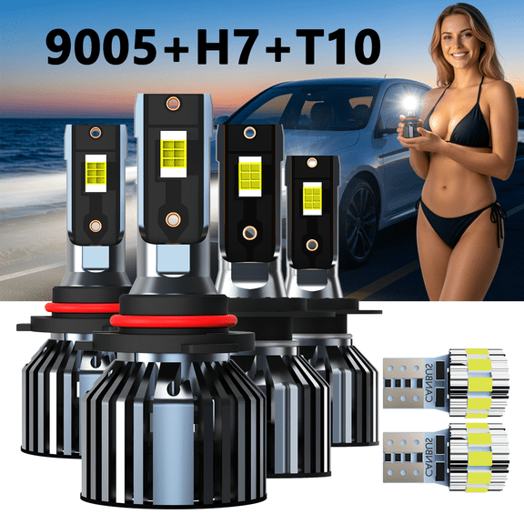 LED Headlight Bulb For 2000-2005 Toyota Celica,9005 High Beam + H7 Low Beam,T10 License Plate Light,Replacement OEM,6500K White,Plug and Play,Pack of 6