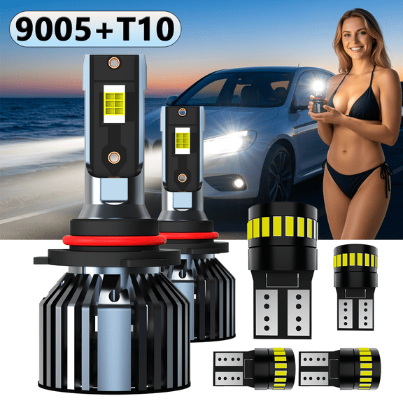 LED Headlight Bulb For 2001-2006 GMC Yukon,9005 High Low Beam,T10 License Plate Light,Replacement OEM,6500K White,Plug and Play,Pack of 6(2*9005+4*T10)