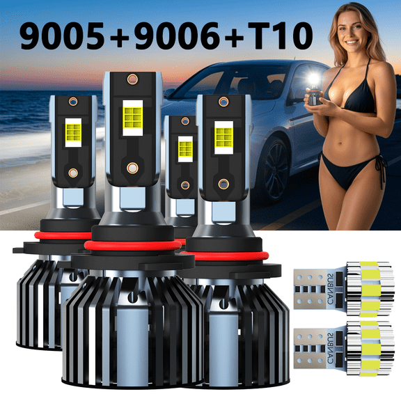 LED Headlight Bulb For 2002-2007 Saturn Vue,9005 High Beam + 9006 Low Beam,T10 License Plate Light,Replacement OEM,6500K White,Plug and Play,Pack of 6