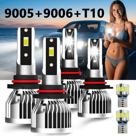 LED Headlight Bulb For 2002-2007 Saturn Vue,9005 High Beam + 9006 Low Beam,T10 License Plate Light,Replacement OEM,6500K White,Plug and Play,Pack of 6