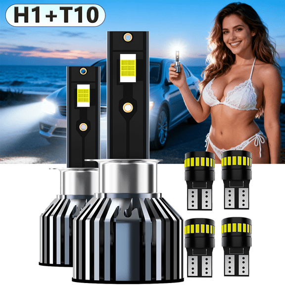 LED Headlight Bulb For 2002-2008 Jaguar X-Type,H1 High Low Beam,T10 License Plate Light,Replacement OEM,6500K White,Plug and Play,Pack of 6(2*H1+4*T10)