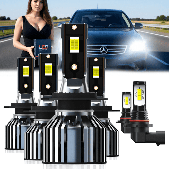 LED Headlight Bulb For 2004-2005 Mercedes-Benz CLK55 AMG,2 pcs H7 High Beam,2 pcs H7 Low Beam,2 pcs 9006 Fog Light,High Brightness