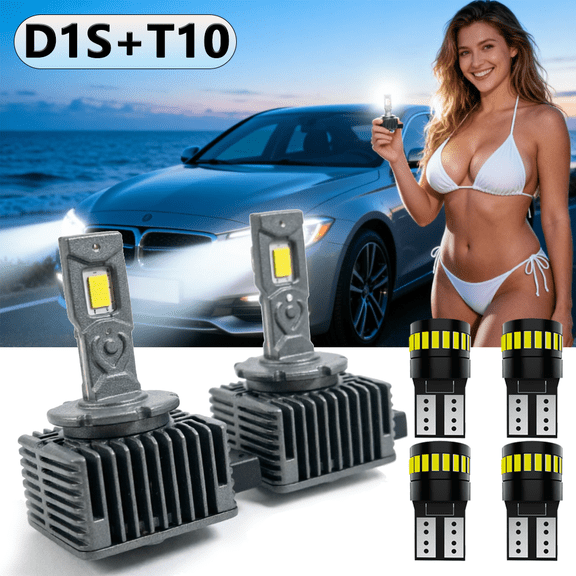 LED Headlight Bulb For 2004-2009 Cadillac SRX,D1S High Low Beam,T10 License Plate Light,Replacement OEM,6500K White,Plug and Play,Pack of 6(2*D1S+4*T10)