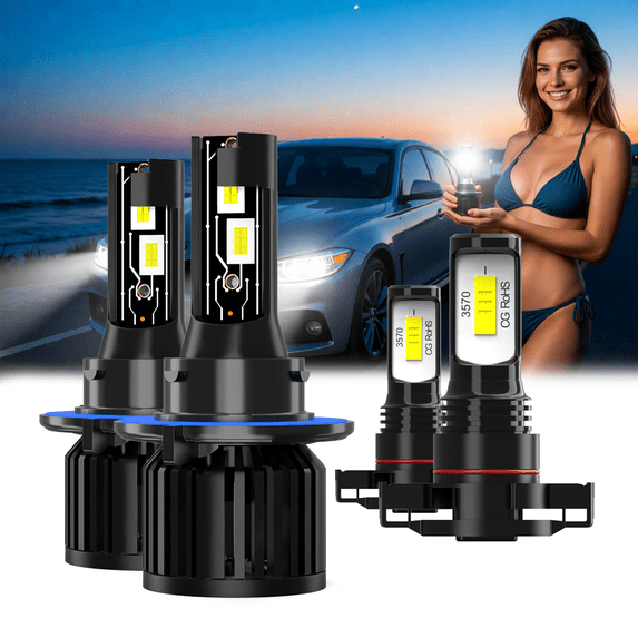 LED Headlight Bulb For 2005-2007 Chrysler Town & Country,9008/H13 High/Low Beam + 5202/H16 Fog Light Bulbs,Replacement OEM,6500K White,Plug and Play,Pack of 4