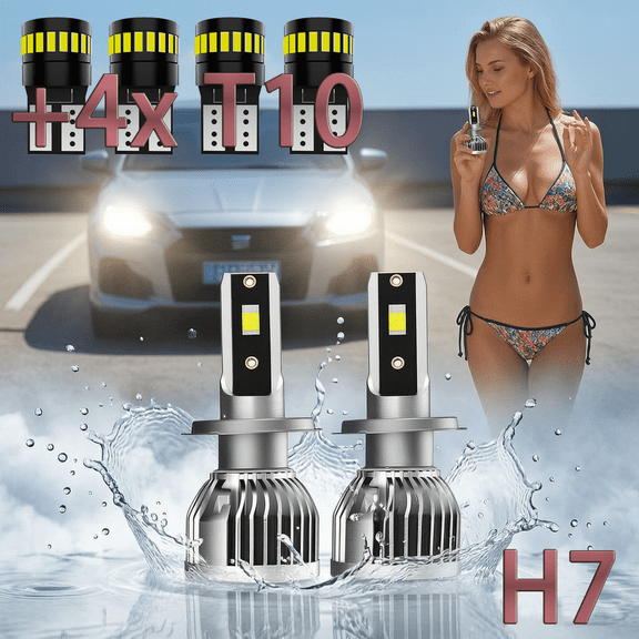 LED Headlight Bulb For 2005-2008 Dodge Sprinter 2500,H7 High Low Beam,T10 License Plate Light,Replacement OEM,6500K White,Plug and Play,Pack of 6(2*H7+4*T10)