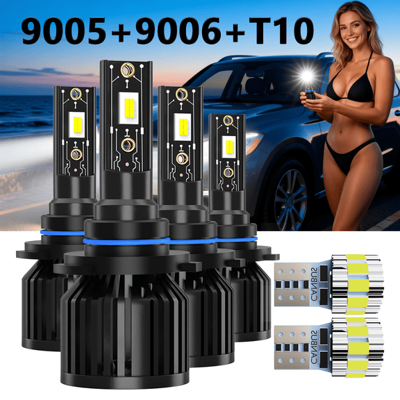 LED Headlight Bulb For 2006-2007 Jeep Commander,9005 High Beam + 9006 Low Beam,T10 License Plate Light,Replacement OEM,6500K White,Plug and Play,Pack of 6