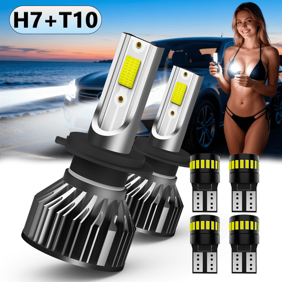 LED Headlight Bulb For 2006-2007 Mercedes-Benz R500,H7 High Low Beam,T10 License Plate Light,Replacement OEM,6500K White,Plug and Play,Pack of 6(2*H7+4*T10)