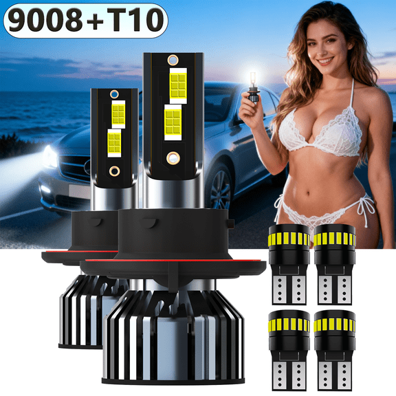 LED Headlight Bulb For 2007-2014 GMC Yukon,9008/H13 High Low Beam,T10 License Plate Light,Replacement OEM,6500K White,Plug and Play,Pack of 6(2*9008+4*T10)