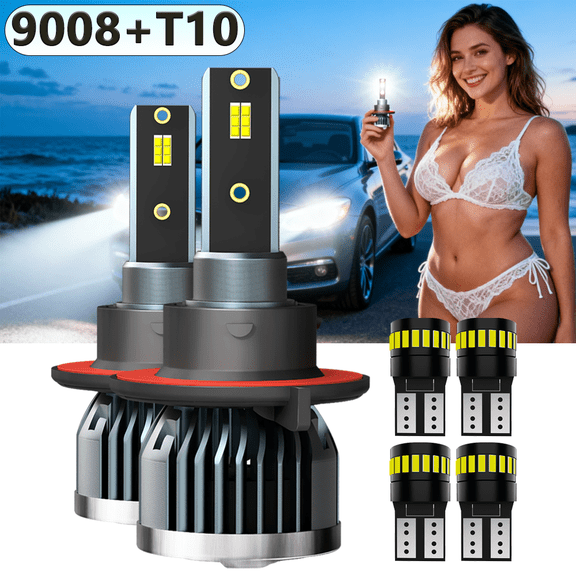 LED Headlight Bulb For 2007-2014 GMC Yukon,9008/H13 High Low Beam,T10 License Plate Light,Replacement OEM,6500K White,Plug and Play,Pack of 6(2*9008+4*T10)