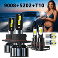 thumbnail image 1 of LED Headlight Bulb For 2007-2014 GMC Yukon XL 1500,9008/H13 High/Low Beam + 5202/H16 Fog Light Bulbs,T10 License Plate Light,Replacement OEM,6500K White,Plug and Play,Pack of 6, 1 of 3
