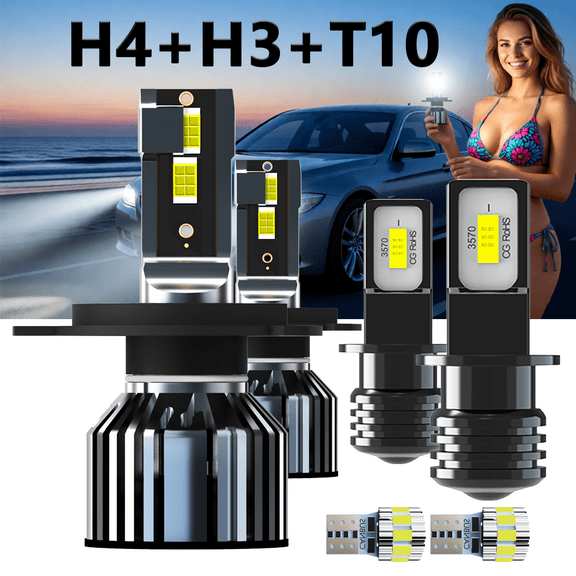 LED Headlight Bulb For 2010-2019 Chevrolet Aveo,9003/H4 High/Low Beam + H3 Fog Light Bulbs,T10 License Plate Light,Replacement OEM,6500K White,Plug and Play,Pack of 6