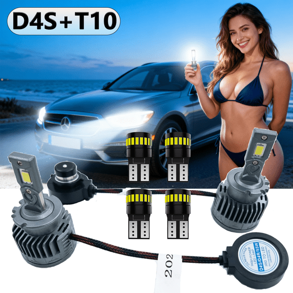 LED Headlight Bulb For 2011-2016 Honda CR-Z,D4S High Low Beam,T10 License Plate Light,Replacement OEM,6500K White,Plug and Play,Pack of 6(2*D4S+4*T10)