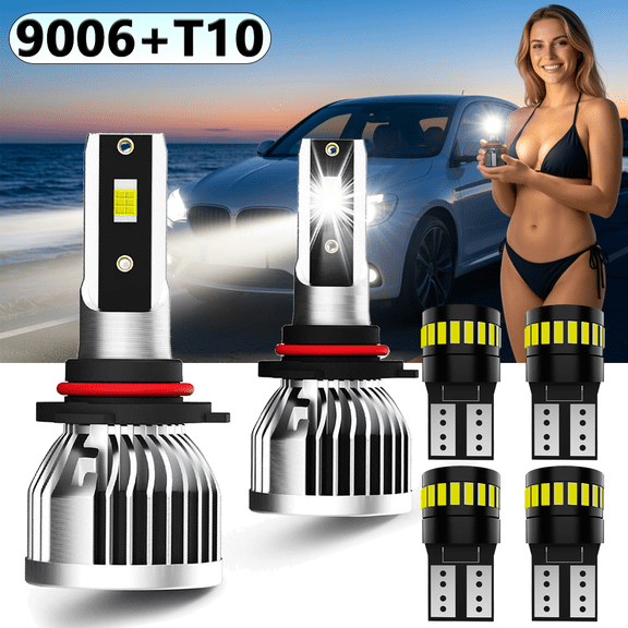 LED Headlight Bulb For 2011-2017 Mitsubishi Lancer,9006 High Low Beam,T10 License Plate Light,Replacement OEM,6500K White,Plug and Play,Pack of 6(2*9006+4*T10)