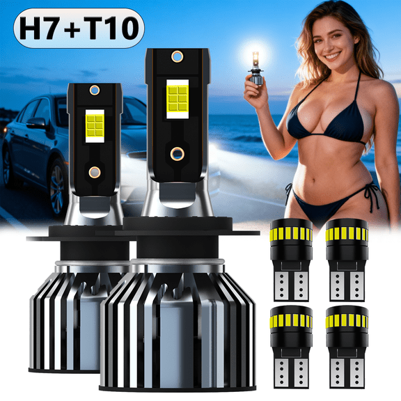 LED Headlight Bulb For 2012-2013 Volkswagen Golf R,H7 High Low Beam,T10 License Plate Light,Replacement OEM,6500K White,Plug and Play,Pack of 6(2*H7+4*T10)