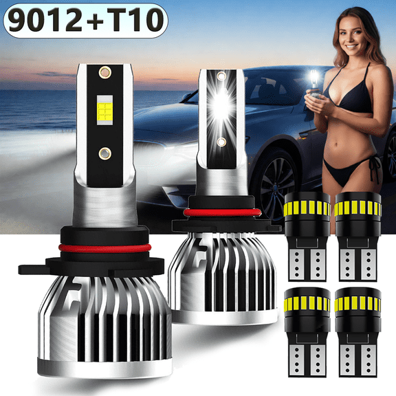 LED Headlight Bulb For 2016-2018 Buick Envision,9012 High Low Beam,T10 License Plate Light,Replacement OEM,6500K White,Plug and Play,Pack of 6(2*9012+4*T10)