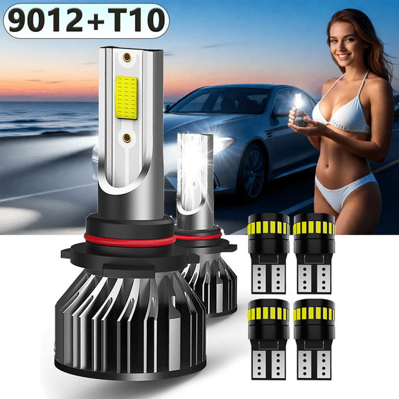 LED Headlight Bulb For 2016-2018 Buick Envision,9012 High Low Beam,T10 License Plate Light,Replacement OEM,6500K White,Plug and Play,Pack of 6(2*9012+4*T10)