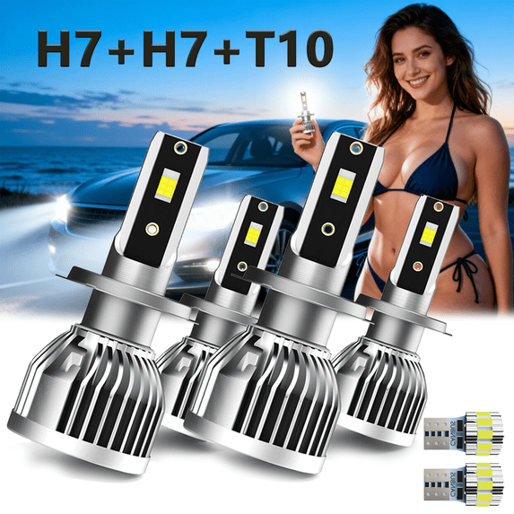 LED Headlight Bulb For 2018 2019 Hyundai Santa Fe XL,H7 High Beam + H7 Low Beam,T10 License Plate Light,Replacement OEM,6500K White,Plug and Play,Pack of 6