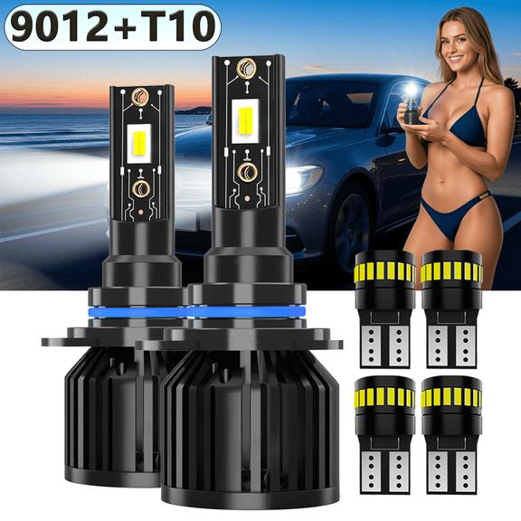 LED Headlight Bulb For 2022 Mitsubishi Eclipse Cross,9012 High Low Beam,T10 License Plate Light,Replacement OEM,6500K White,Plug and Play,Pack of 6(2*9012+4*T10)