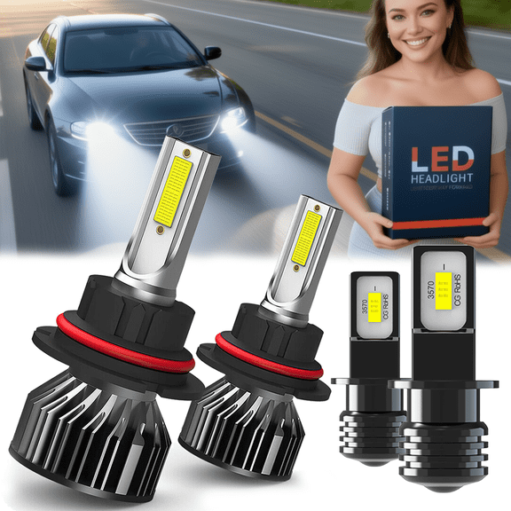 LED Headlight Bulb For 1986-1989 Volvo 245,9007 High Low Beam + H3 Fog Light,Replacement OEM,6500K White,Plug and Play,Pack of 4