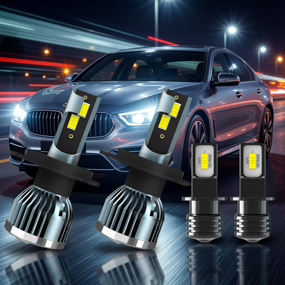 LED Headlight Bulb For 1993-1995 Mazda RX-7,H4 High Low Beam,H3 Fog Light Bulbs,Replacement OEM,6500K White,Plug and Play,Pack of 4(2*H4+2*H3)