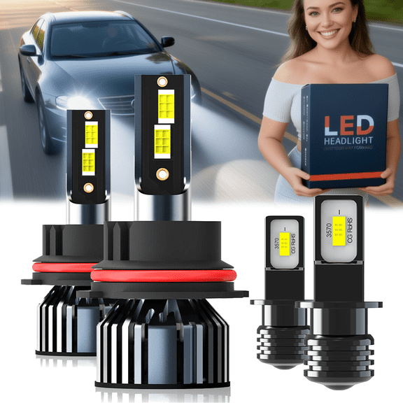 LED Headlight Bulb For 1995-1999 Mazda B3000,9007 High Low Beam + H3 Fog Light,Replacement OEM,6500K White,Plug and Play,Pack of 4