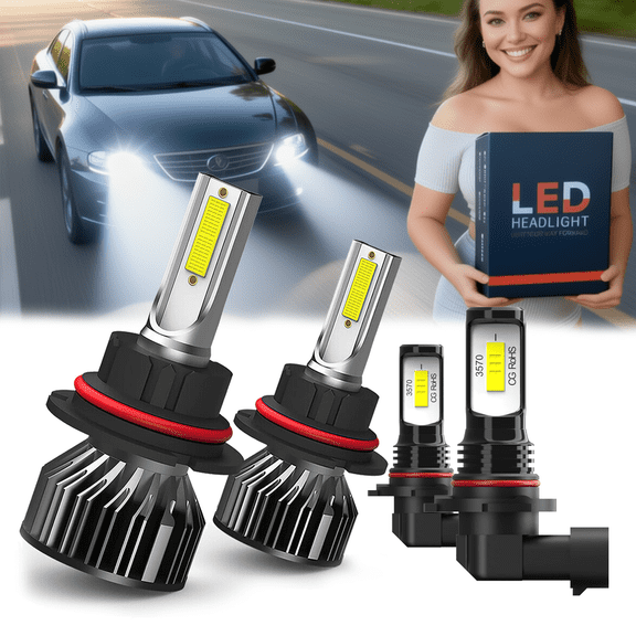 LED Headlight Bulb For 2003-2005 Dodge SX 2.0,9007 High Low Beam + 9145 Fog Light,Replacement OEM,6500K White,Plug and Play,Pack of 4